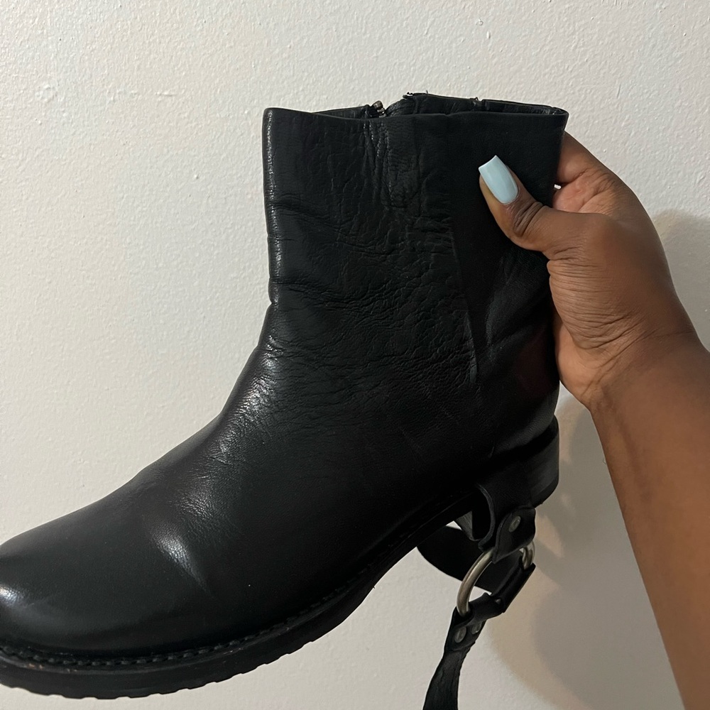 Frye Black Leather Ankle Harness Booties